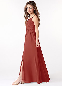 Azazie Evie Junior Terracotta A-Line Pleated Chiffon Dress image2