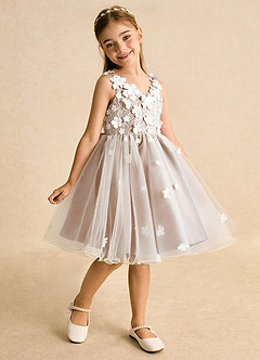 Azazie Junebug Flower Girl Dresses Ivory Champagne Rose Ball-Gown Lace Tulle Dress image2