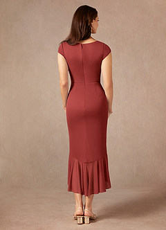 Azazie Renetta Mother of the Bride Dresses Rust Sheath V-Neck Pleated Mesh Dress image3