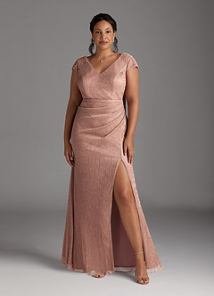 Azazie Galilea vestidos de madre de la novia Vestido de Oro Rosa de Malla Metálica de Sirena con Cuello en V image6