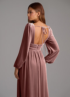 Azazie Norah Bridesmaid Dresses Espresso A-Line Long Sleeve Velvet Dress image6