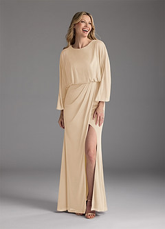 Azazie Ysabella Mother of the Bride Dresses Champagne Mermaid Pleated Mesh Dress image9