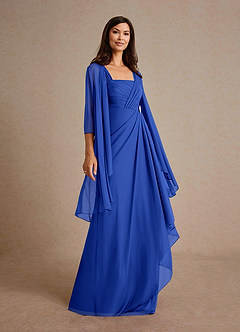 Azazie Clinton vestidos de madre de la novia Vestido de Azul Real de Malla de Corte En A con Plisado image2