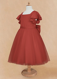 Azazie Kaeya Flower Girl Dresses Terracotta A-Line Bow Tulle Dress image7