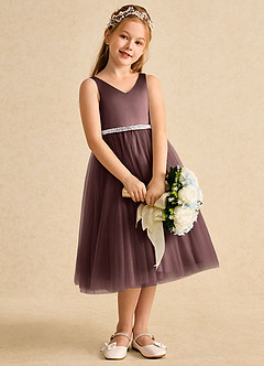 Azazie Firefly Blumenmädchenkleider A-Linie Schleifen Matte Satin Kleid Espresso image2