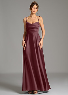 Azazie Ayla Bridesmaid Dresses Sangria A-Line Corset Stretch Satin Dress image5