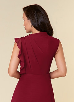 Azazie Narine Mother of the Bride Dresses Burgundy A-Line High Neckline Pleated Chiffon Dress image9