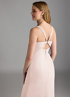 Azazie Mero Bridesmaid Dresses Rose Petal Sheath Pleated Chiffon Dress image4