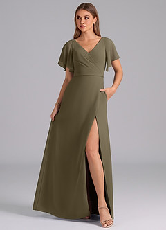 Azazie Ambrosia Robes de demoiselle d'honneur Robe Trapèze en Mousseline de soie Plissée Vert Saule image3