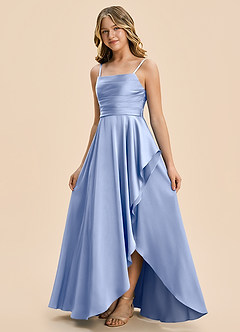 Azazie Naveah Junior Ice A-Line Ruched Stretch Satin Dress image5