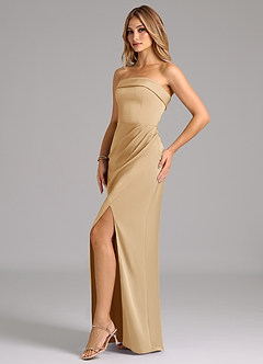 Azazie Aretha Bridesmaid Dresses Gold A-Line Strapless Stretch Satin Convertible Dress image3