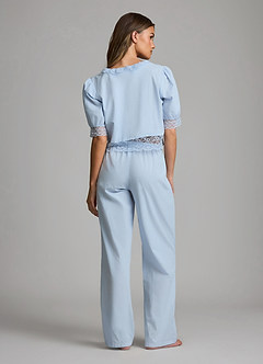 front Pyjama-Set aus Lyocell-Baumwolle mit V-Ausschnitt, Spitzeneinsatz, kurzen Ärmeln und langer Hose