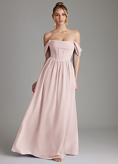 Azazie Caterina Bridesmaid Dresses Blushing Pink A-Line Corset Chiffon Dress image1
