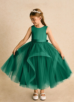 Azazie Vana Flower Girl Dresses Emerald Ball-Gown Bow Tulle Dress image7
