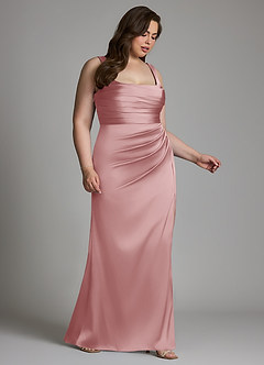 Azazie Sierra Vestidos de prueba en casa Vestido Rosa Polvorienta de Satén Elástico de Línea A con Corsé image12