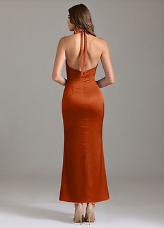 Azazie Valerie 신부 들러리 드레스 인어 주름진 스트레치 새틴 발목 길이 드레스 image2