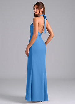 Azazie Valerie Vestidos de damas de honor Vestido de Azul Grisaceo de Gasa de Corte Sirena con Plisado image5
