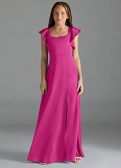 Azazie Bondi Junior Vestido de Fucsia de Satén Elástico de Corte En A con Corte Lateral image1