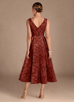 Azazie Fulton Mother of the Bride Dresses Terracotta A-Line Pleated Floral Burnout Dress image3