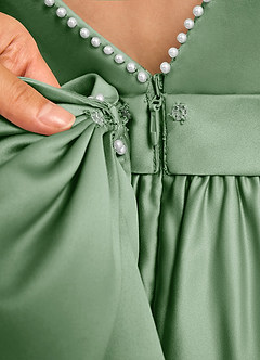 Azazie Dumpling Flower Girl Dresses Matcha A-Line Bow Matte Satin Dress image7