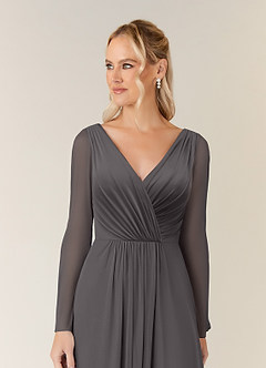 Azazie Teraso Mère de la mariée Robes Robe Trapèze en Maille Plissée Gris Acier image4