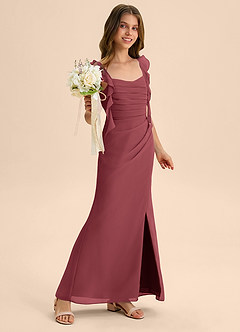 Azazie Jessamine Junior Merlot Mermaid Sweetheart Neckline Chiffon Dress image4