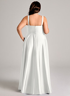 Azazie Shaude Abiti da Damigella Abito A-Line in Raso Elasticizzato Plissettato Bianco image6