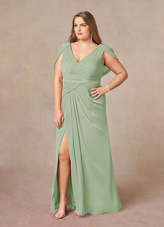 Azazie Luisa Mother of the Bride Dresses Dusty Sage Mermaid V-Neck Pleated Mesh Dress image9