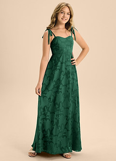 Azazie Rosey Junior Dark Green A-Line Sweetheart Neckline Floral Burnout Dress image7