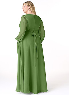 Azazie Leonia Bridesmaid Dresses Basil A-Line Long Sleeve Chiffon Dress image9
