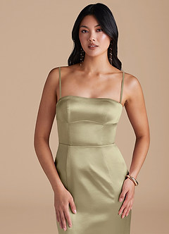 Azazie Aura Bridesmaid Dresses Moss Green Mermaid Metallic Satin Convertible Dress image2