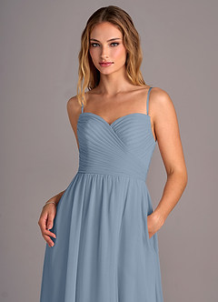 Azazie Joni Bridesmaid Dresses Dusty Blue A-Line Strapless Chiffon Convertible Dress image2