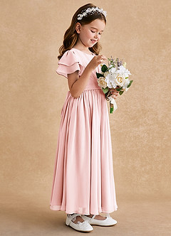 Azazie Ali Flower Girl Dresses Blushing Pink A-Line Pleated Chiffon Dress image5