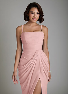 Azazie Nyra Robes de demoiselle d'honneur Robe Fourreau en Mousseline de soie Corset Rose Poudré image3