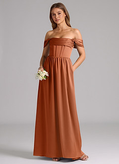 Azazie Hattie Bridesmaid Dresses Copper A-Line Corset Stretch Satin Dress image5