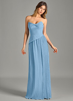 Azazie Becka Final Sale Steel Blue A-Line Strapless Chiffon Dress image4