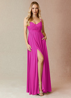 Azazie Reniya Bridesmaid Dresses Fuchsia A-Line Pleated Mesh Convertible Dress image4
