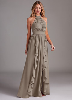 Azazie Avary Bridesmaid Dresses Taupe A-Line Pleated Chiffon Dress image5