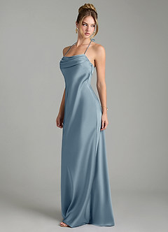 Azazie Mae Bridesmaid Dresses Dusty Blue Mermaid Pleated Stretch Satin Dress image4