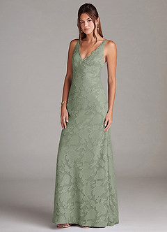 Azazie Tianna Bridesmaid Dresses Agave Sheath Lace Floral Burnout Dress image4