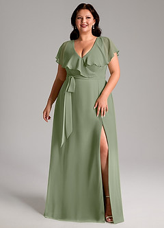 Azazie Lainey Bridesmaid Dresses Pistachio A-Line with Pockets Chiffon Dress image10