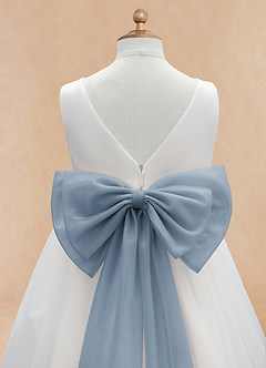 Azazie Kavi Flower Girl Dresses Ivory Dusty Blue A-Line Bow Matte Satin Dress image10