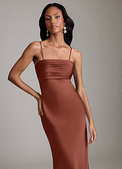 Azazie Saylor Vestidos de damas de honor Vestido de Castaño de Satén Elástico de Corte Sirena con Sin tirantes image3
