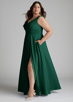 Azazie Karina Bridesmaid Dresses Emerald A-Line Pleated Chiffon Dress image7