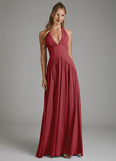 Azazie Alicia Bridesmaid Dresses Pomegranate A-Line Pleated Chiffon Dress image1