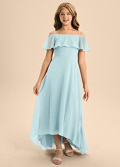 Azazie Maggie Junior A-Linie Schulterfrei Chiffon Kleid Seegrün image5