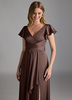 Azazie Omari Bridesmaid Dresses Ganache A-Line Stretch Satin Dress image4