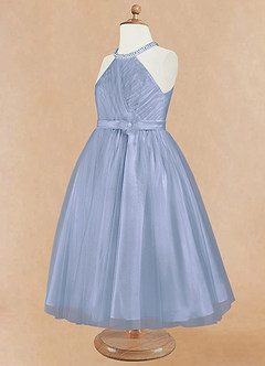 Azazie Honey Flower Girl Dresses Ice A-Line Beaded Matte Satin Dress image9