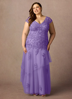 Azazie Romy Abiti per la Madre della Sposa Abito Sirena in Tulle con Scollo a V e Paillettes Tahiti image7
