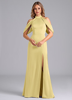 Azazie Bonny Brautjungfernkleider Meerjungfrau-Linie Schulterfrei Stretch-Satin Kleid Zitronensorbet image4